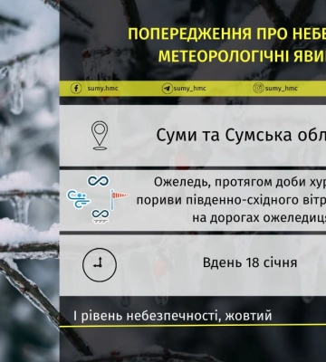 На Сумщині прогнозують перепад температур більше, ніж на 20 градусів