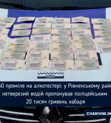1,60 проміле на алкотестері: у Рівненському районі нетверезий водій пропонував поліцейським 20 тисяч гривень хабаря