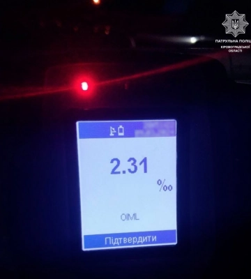 У Кропивницькому зупинили керманича з перевищеним у 12 разів вмістом алкоголю в крові