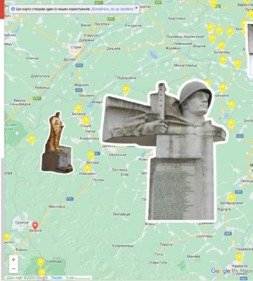 Карта пам’ятників російської військової слави на Прикарпатті