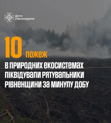 10 загорянь на відкритих територіях  ліквідували рятувальники Рівненщини минулої доби
