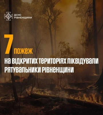 7 пожеж на відкритих територіях було ліквідовано рятувальниками Рівненщини впродовж минулої доби
