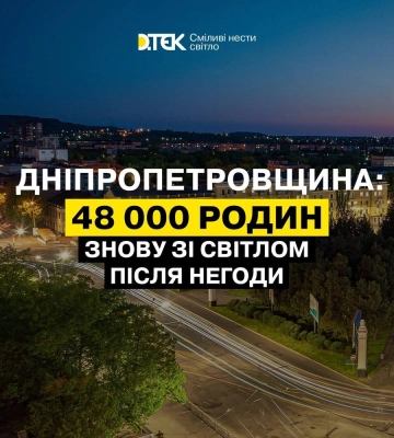 У Дніпропетровській області після негоди відновлено електропостачання для 48 000 сімей