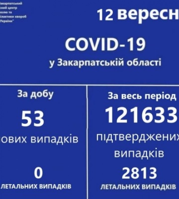 На Закарпатті за добу виявлено 53 нових випадків COVID-19