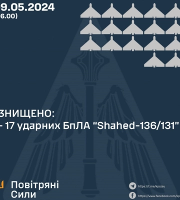 Вночі ворог атакував Одещину 20 ударними безпілотниками, 17 з яких збили Сили Оборони, - КПС ЗСУ