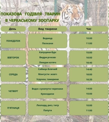 У черкаському зоопарку можна спостерігати за годівлею тварин (графік)
