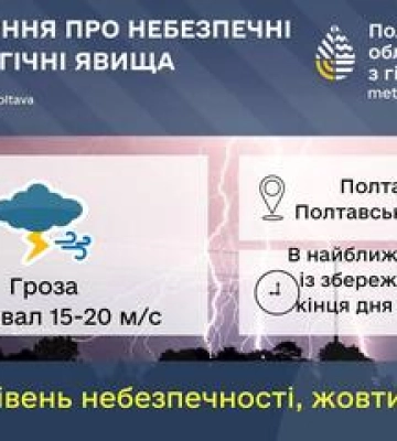 Полтавців попередили про грозу