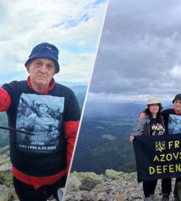 Батько загиблого захисника Маріуполя піднявся на гору Хом'як на згадку про сина. Фото