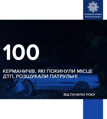 Від початку року патрульні поліцейські Закарпатської області розшукали 100 водіїв, які покинули місце ДТП