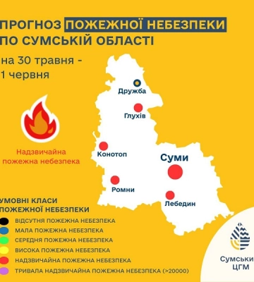 Найближчі дні на Сумщині прогнозують надзвичайну пожежну небезпеку