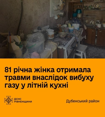 На Рівненщині літня жінка отримала травми внаслідок вибуху газу
