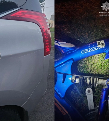 П’яний велосипедист у Рівному врізався у авто