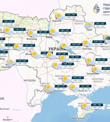 Завтра вдень у кількох областях прогнозують короткочасні дощі, місцями грози