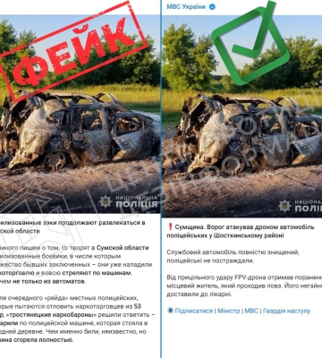 роспропаганда поширює фейк про розстріли поліцейського авто мобілізованими зеками на Сумщині