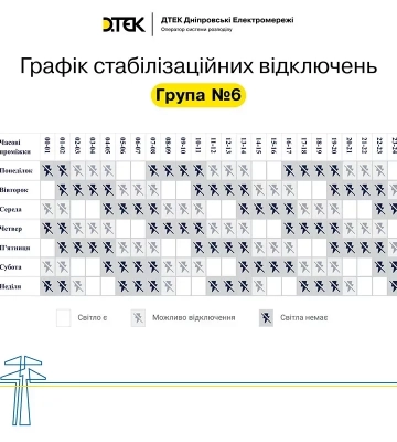 Графіки відключення світла у Дніпрі та області: в які години ймовірні світло-сірі зони 19 липня