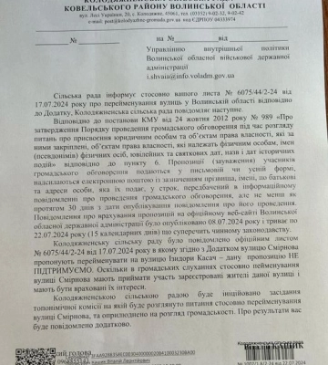 У сільраді на Волині не захотіли перейменовувати вулицю Смірнова на вулицю Ізидори Косач
