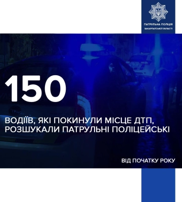 Від початку року патрульні поліцейські Закарпаття розшукали 150 водіїв, які покинули місце ДТП