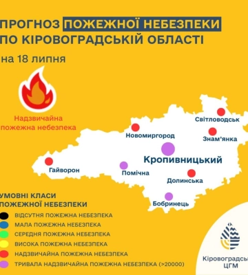 Надзвичайна пожежна небезпека зберігатиметься на Кіровоградщині 18 липня