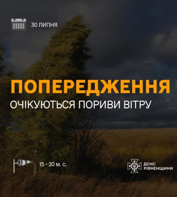На Рівненщині очікується сильний вітер до штормових поривів