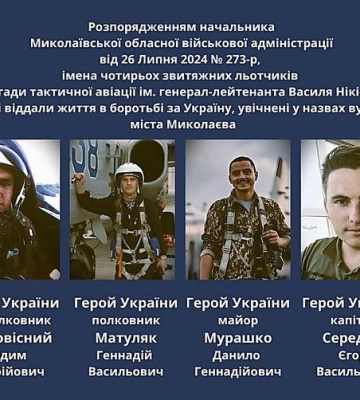 В Миколаєві чотири вулиці назвали в пам’ять про льотчиків-Героїв України