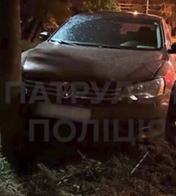 Ночью пыталась скрыться от полиции и протаранила дерево: в Киеве патрульные оштрафовали водителя легковушки. Видео