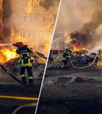 10 авто в огне: в ГСЧС показали, как ликвидировали пожар после авиаудара по Сумам