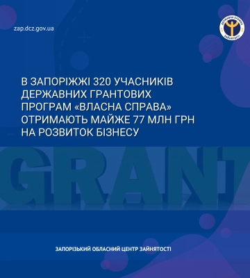 Запорізькі підприємці отримають майже 77 млн грн на розвиток бізнесу за програмою  «Власна справа»