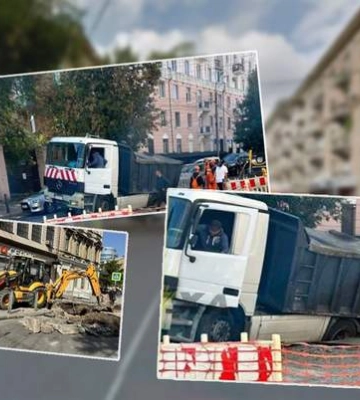 Водогін у Дніпрі потягнув під землю самоскид Mercedes-Benz Actros