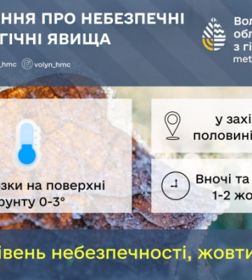 На Волині прогнозують заморозки на поверхні ґрунту