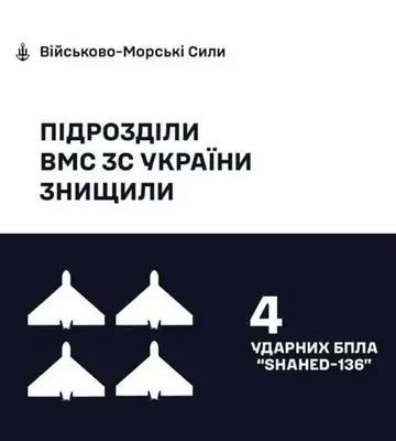 Військові моряки збили чотири "шахеди", якими росіяни атакували південь України