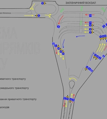 На Вокзальной площади в Киеве движение транспорта разделили на 3 полосы