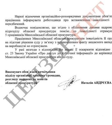 П'ять працівників прокуратури Миколаївської області отримують пенсії по інвалідності