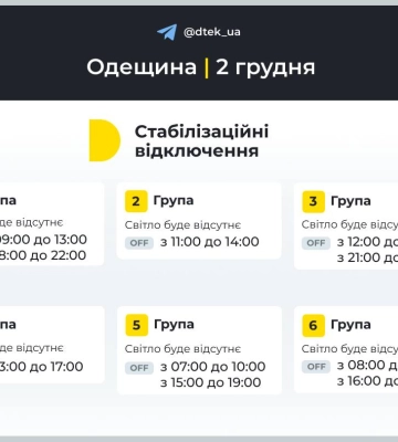 Енергетики оприлюднили графіки відключення світла в Одеській області на 2 грудня
