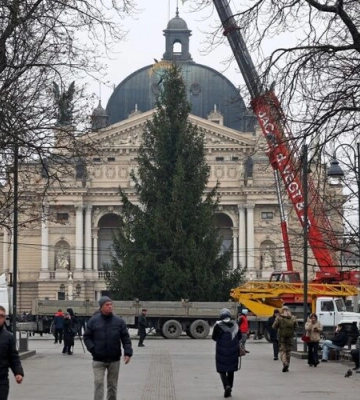 У Львові встановили головну різдвяну ялинку (фото, відео)