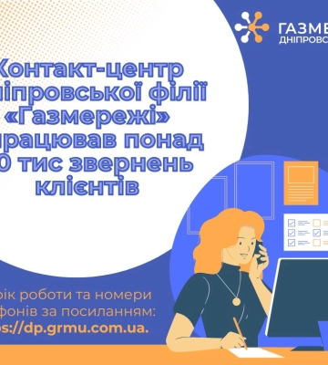 Контакт-центр Дніпровської філії «Газмережі» опрацював понад 50 тис звернень клієнтів