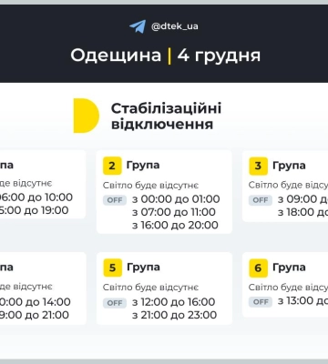 Як 4 грудня в Одесі та області відключатимуть світло