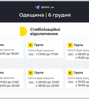 Енергетики оприлюднили графіки відключення світла в Одеській області на 6 грудня