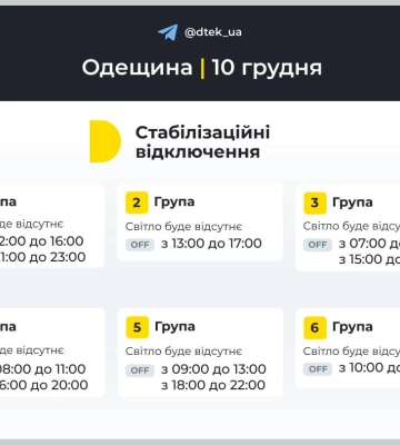 Як 10 грудня в Одесі та області відключатимуть світло