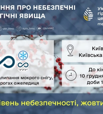 Жителів Києва та області попереджають про ожеледицю та налипання мокрого снігу