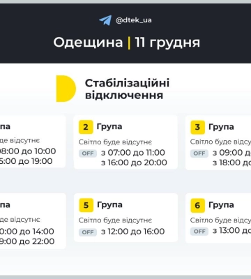 Енергетики оприлюднили графіки відключення світла в Одеській області на 11 грудня