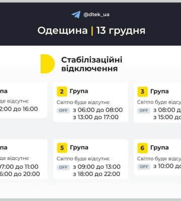 Енергетики оприлюднили графіки відключення світла в Одеській області на 13 грудня