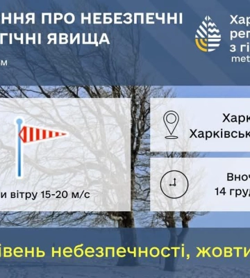 Небезпечну погоду очікують вночі на Харківщині – попередження синоптиків