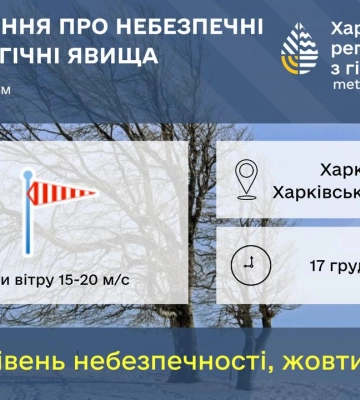 Небезпечну погоду очікують у вівторок в Харкові та області