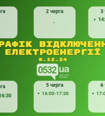 На Полтавщині 8 грудня відключатимуть світло: графік