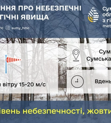 У Сумах прогнозують сильний вітер