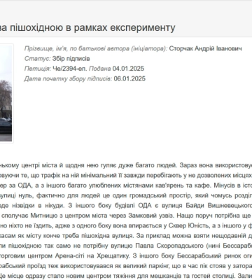 Житель Черкас пропонує експеримент: зробити одну з вулиць пішохідною