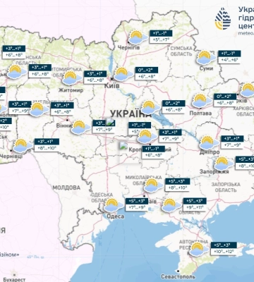 Сьогодні вдень в Україні невеликий мокрий сніг та дощ