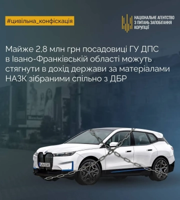 САП вимагає конфіскувати BMW за 2,8 млн грн, яким користується родина прикарпатської податківиці