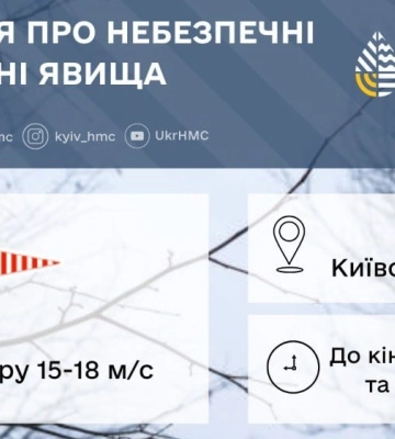 Жителів Києва та області попереджають про сильні пориви вітру