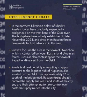 Армія РФ розширює плацдарм на західному березі річки Оскіл, намагається чинити тиск на логістику Куп’янська, - британська розвідка